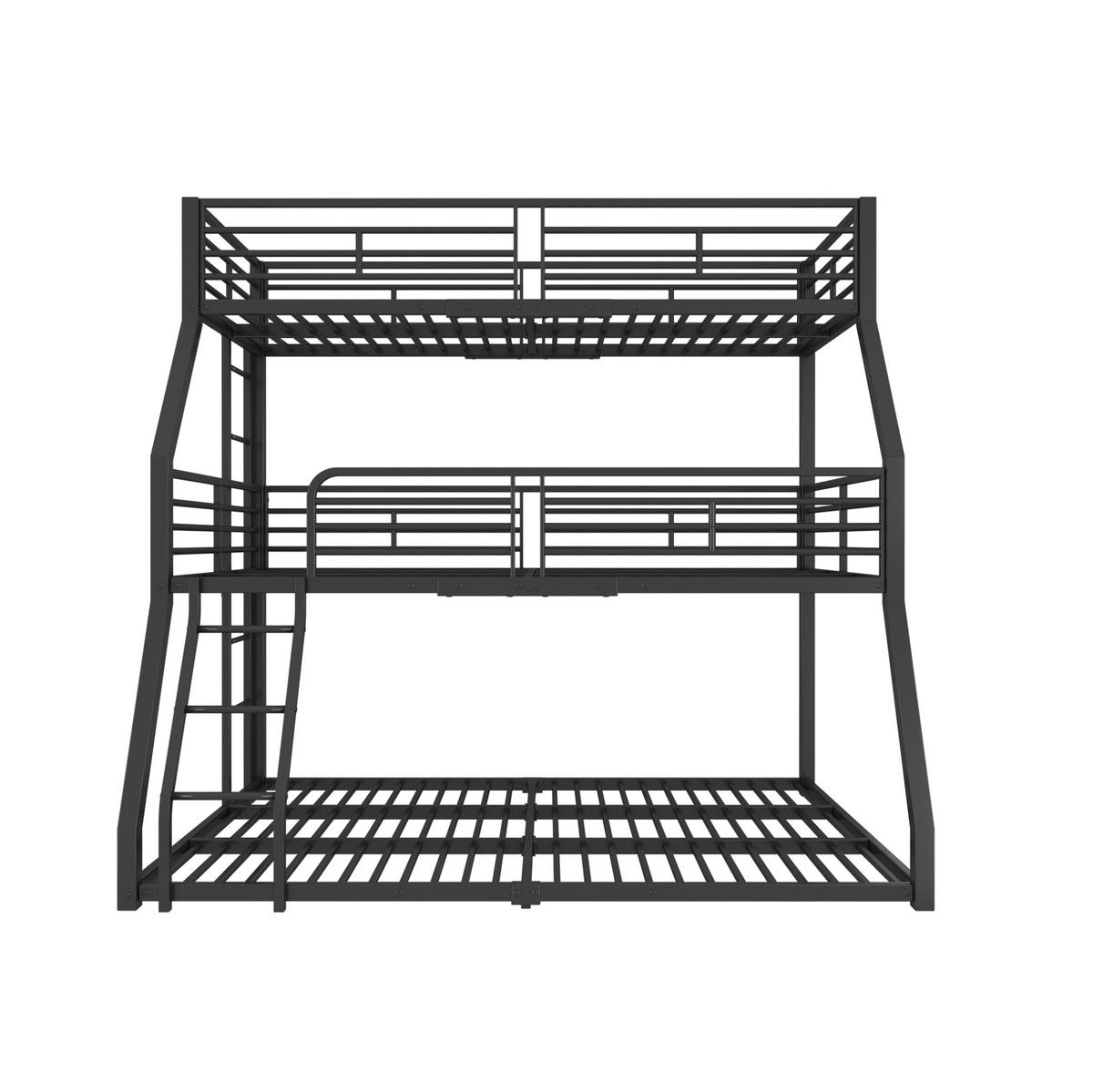 ETAGENBETT 90/200 cm aus Metall mit 3 Schlafplätzen, 2 Leitern und Sicherheitsgeländern, Schwarz - Schwarz, Metall (90/200cm) - Redom