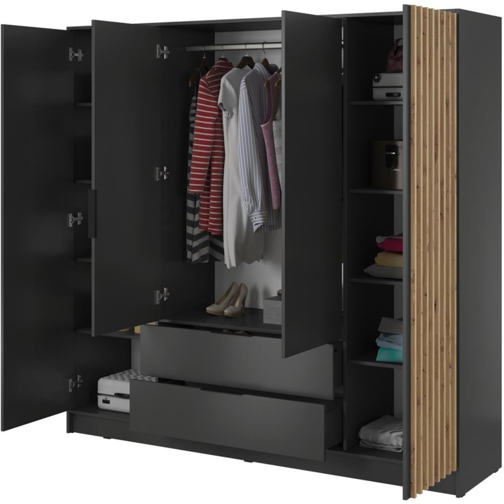 DREHTÜRENSCHRANK Kelly 206/200/51 4-türig graphit - Graphitfarben/Schwarz, Holzwerkstoff/Kunststoff (206/200/51cm) - Beautysofa