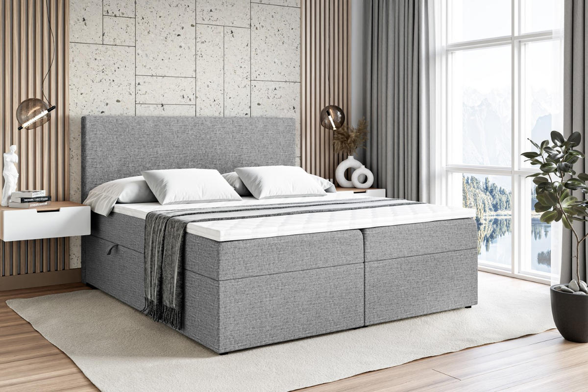 BOXBETT mit H4-Matratze und Lattenrost - LUKI - 160x200 Grau - Grau, Holzwerkstoff (160/200cm) - ALTDECOR