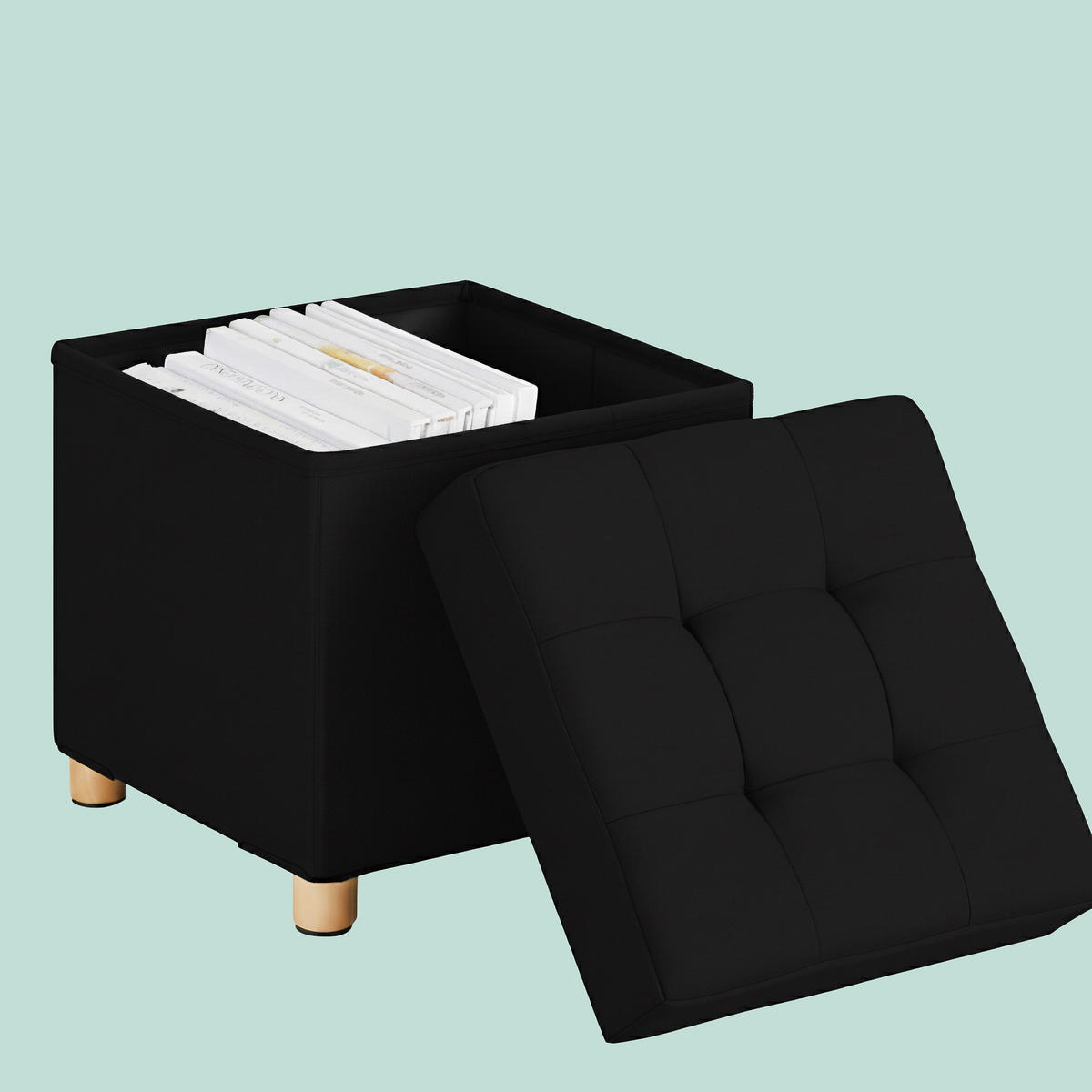 HOCKER - Schwarz, Holzwerkstoff/Textil (38/38/38cm) - Relaxdays