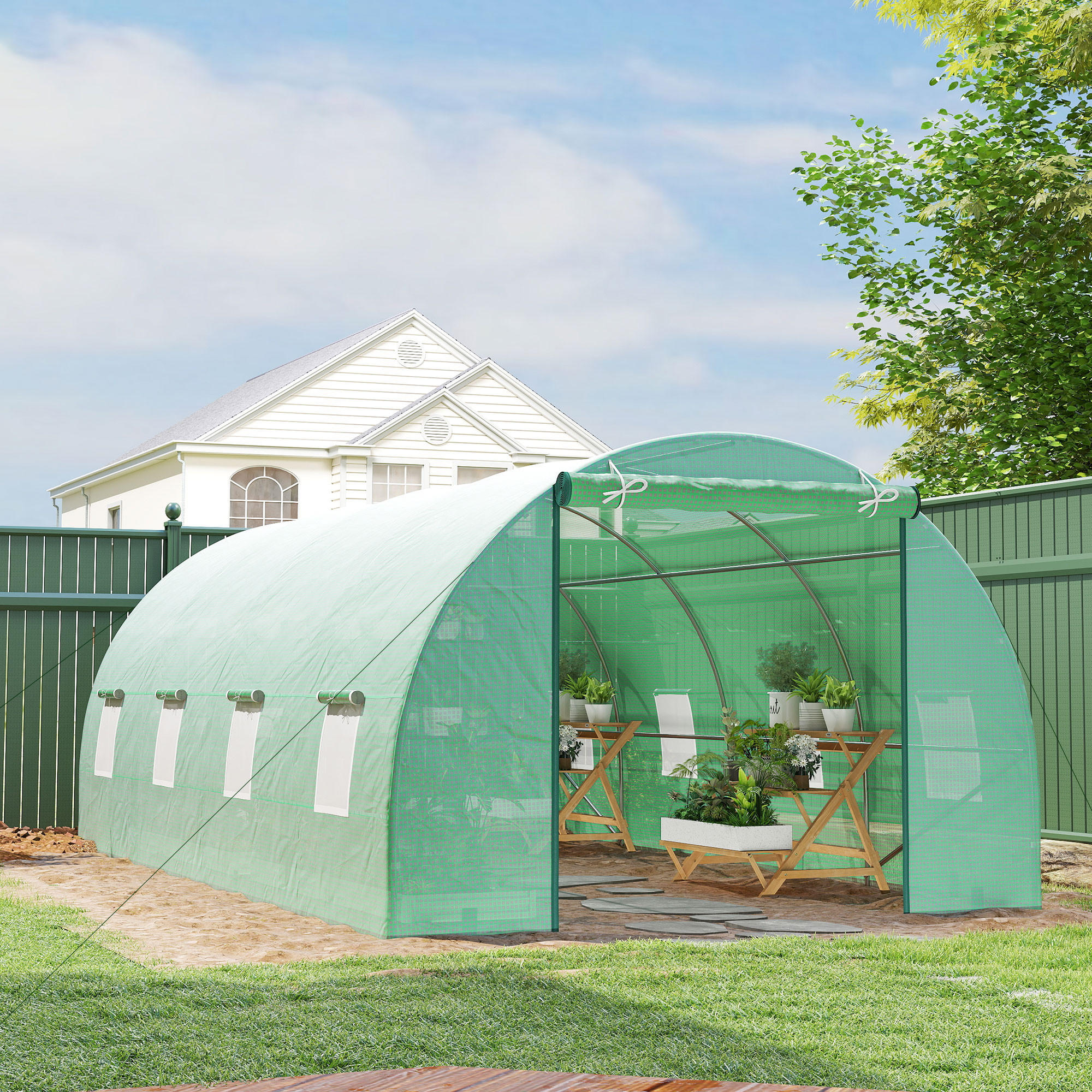 FOLIENGEWÄCHSHAUS Gewächshaus Treibhaus Tomatenhaus mit Fenster Gitterfolie - Grün, Kunststoff (300/200/595cm) - Outsunny