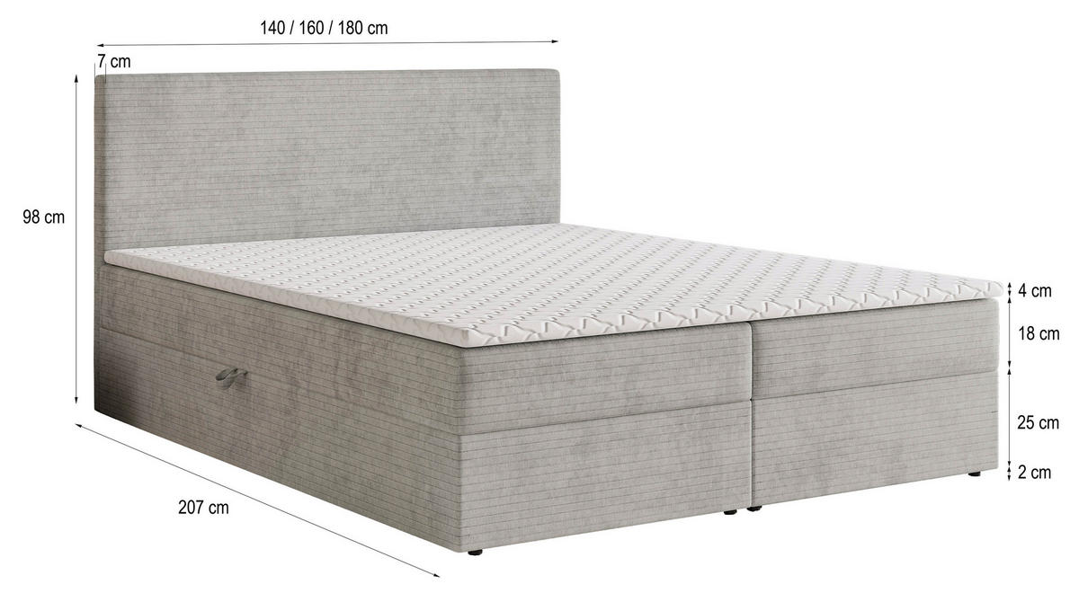 BOXBETT NIRA 180x200 cm mit Matratze und Topper - Braun - Braun, Holz (180/200cm) - MASSENO