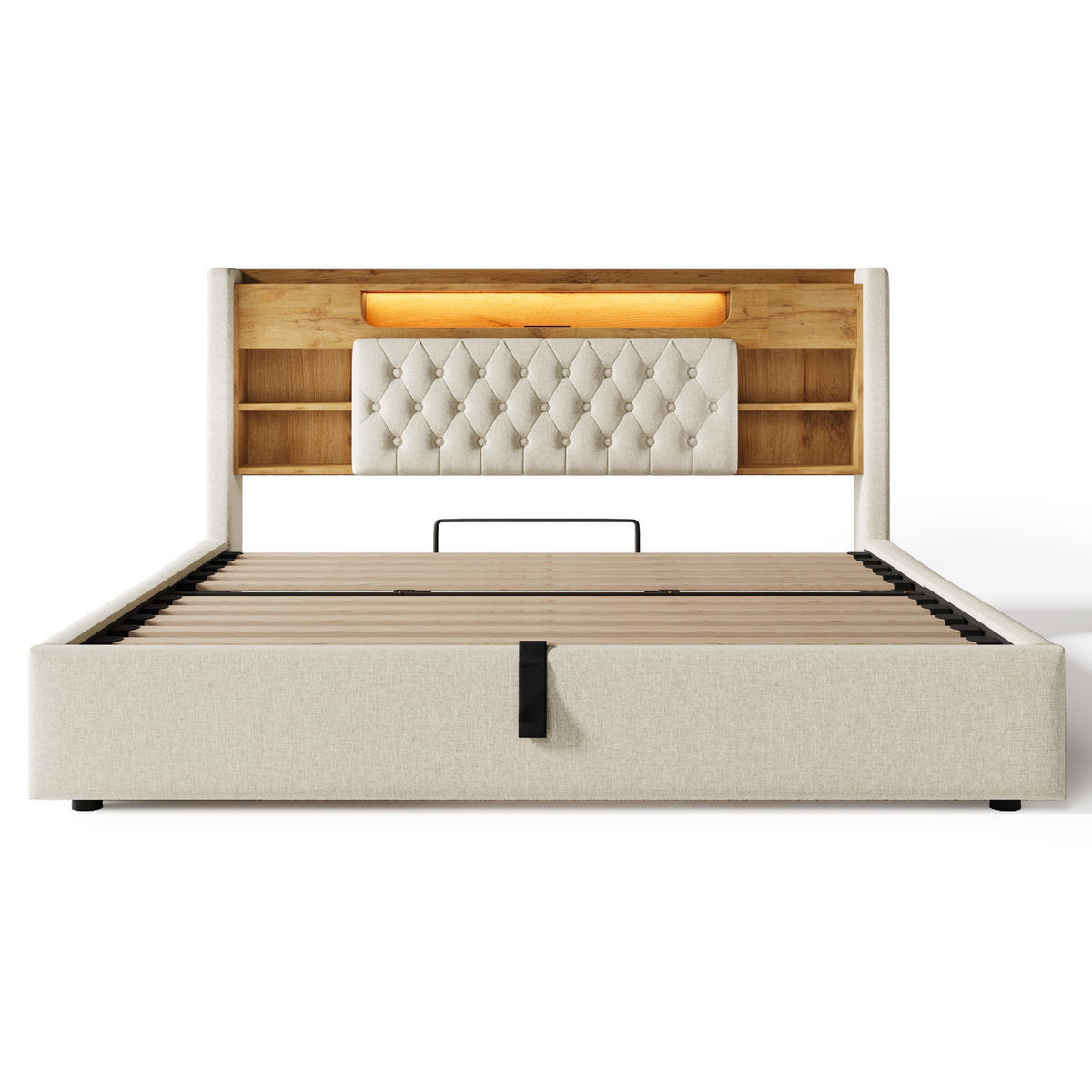 POLSTERBETT 180/200 cm in Beige mit Bettkasten, LED und USB/Type-C in Leinen - Beige, Holzwerkstoff/Textil (180/200cm) - CHICFURN