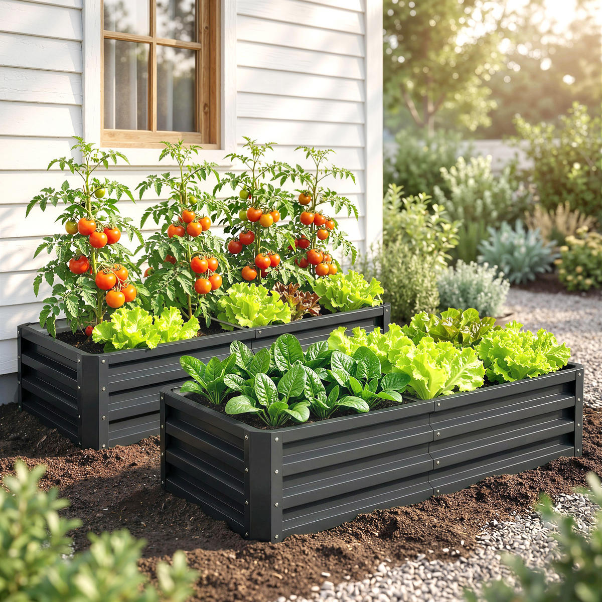 HOCHBEET, 2er-Set rechteckig aus Wellblech, 120x60x30,5cm, robust, Grau - Multicolor, Holzwerkstoff (120/30.5/60cm) - FORIOUS