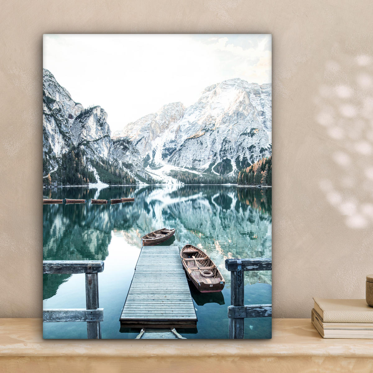 LEINWANDBILD Natur - Berge - Schnee - Wald - Boot 30x40 cm - Hellgrün, Textil (30/40cm) - MuchoWow