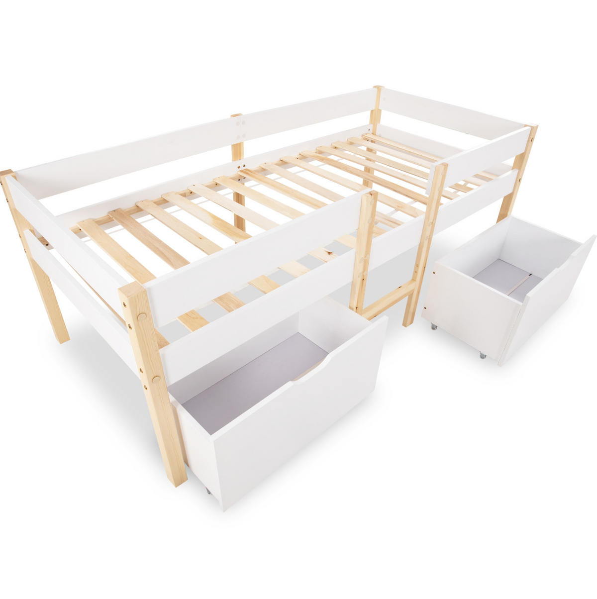 KINDERBETT 90/190 cm mit Schubladen, Rausfallschutz und Leiter, Weiß - Weiß, Holzwerkstoff (90/190cm) - Redom