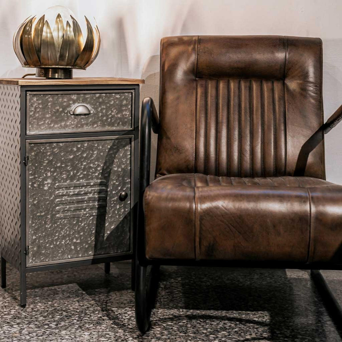 NACHTTISCH aus Metall und Holz, 42x28x71cm - Multicolor, Holz (42/71/28cm) - Wanderlust