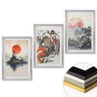 WANDBILDER 3er Set - 40x60 cm Silberner Rahmen - Asiatische Japandi-Malereien - Silberfarben, Kunststoff (40/60cm) - ArtPrintCave