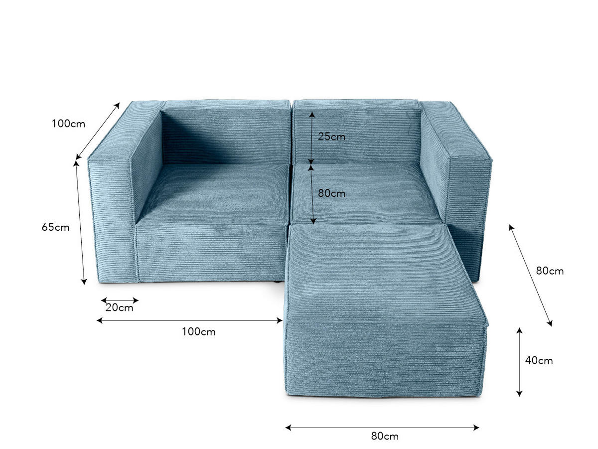 2-SITZER-SOFA Chaiselongue bezogen blauem Cordcornish-nicht modular-Samt HARPER - Blau, Textil (100/65/200cm) - RNT By Really Nice Things