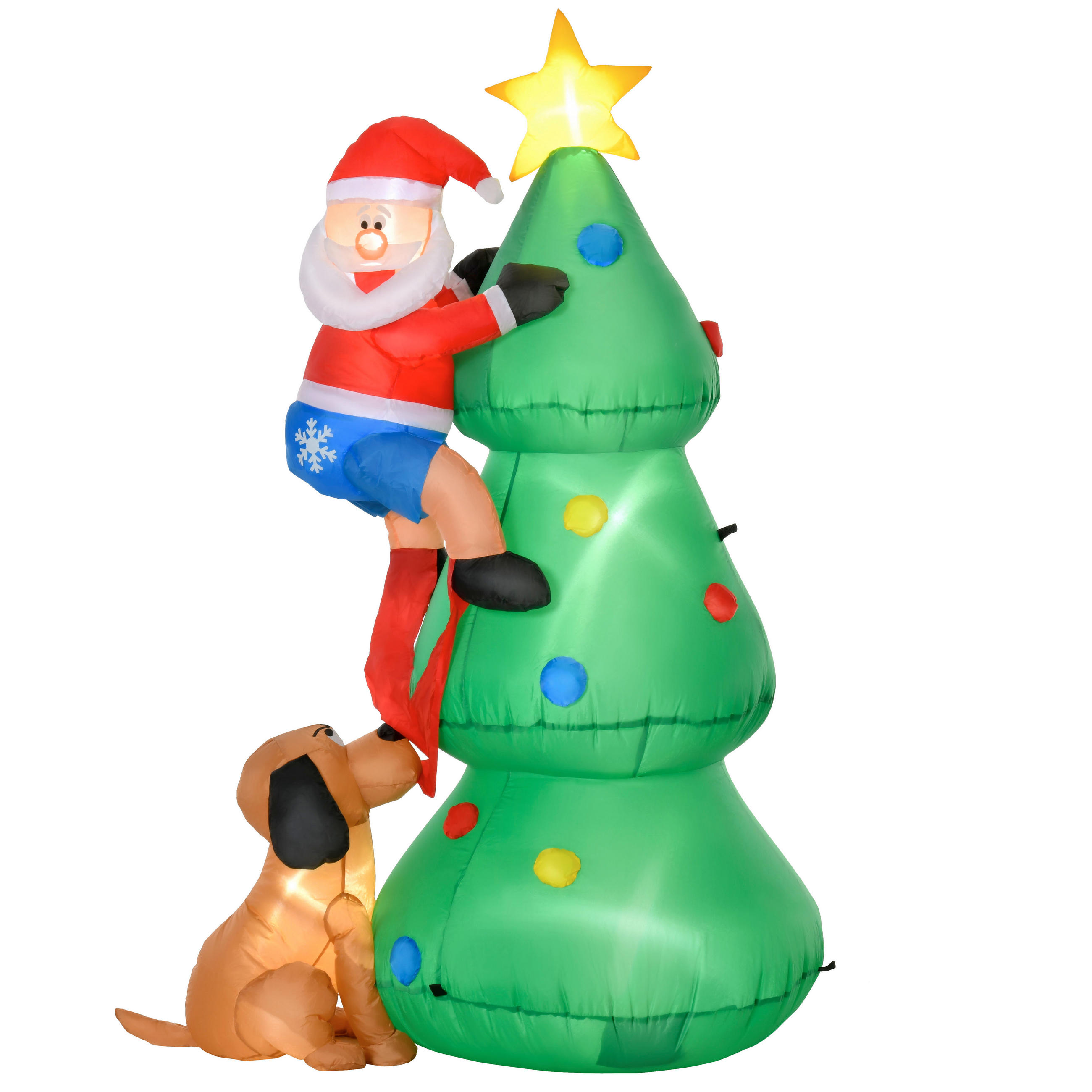 HOMCOM NAFUKOVACÍ vánoční stromek Santa Claus pes 180 cm LED samonafukovací