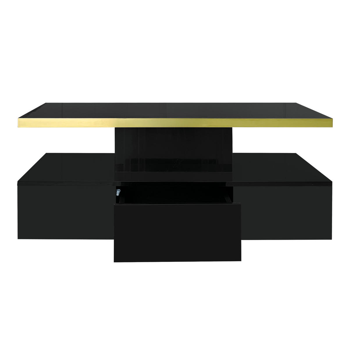 COUCHTISCH, Hochglanz Schwarz mit 2 Ebenen und integrierter Schublade, platzsparendes Design, 100/50/39 cm，Schwarz - Schwarz, Holzwerkstoff (100/50/39cm) - Redom