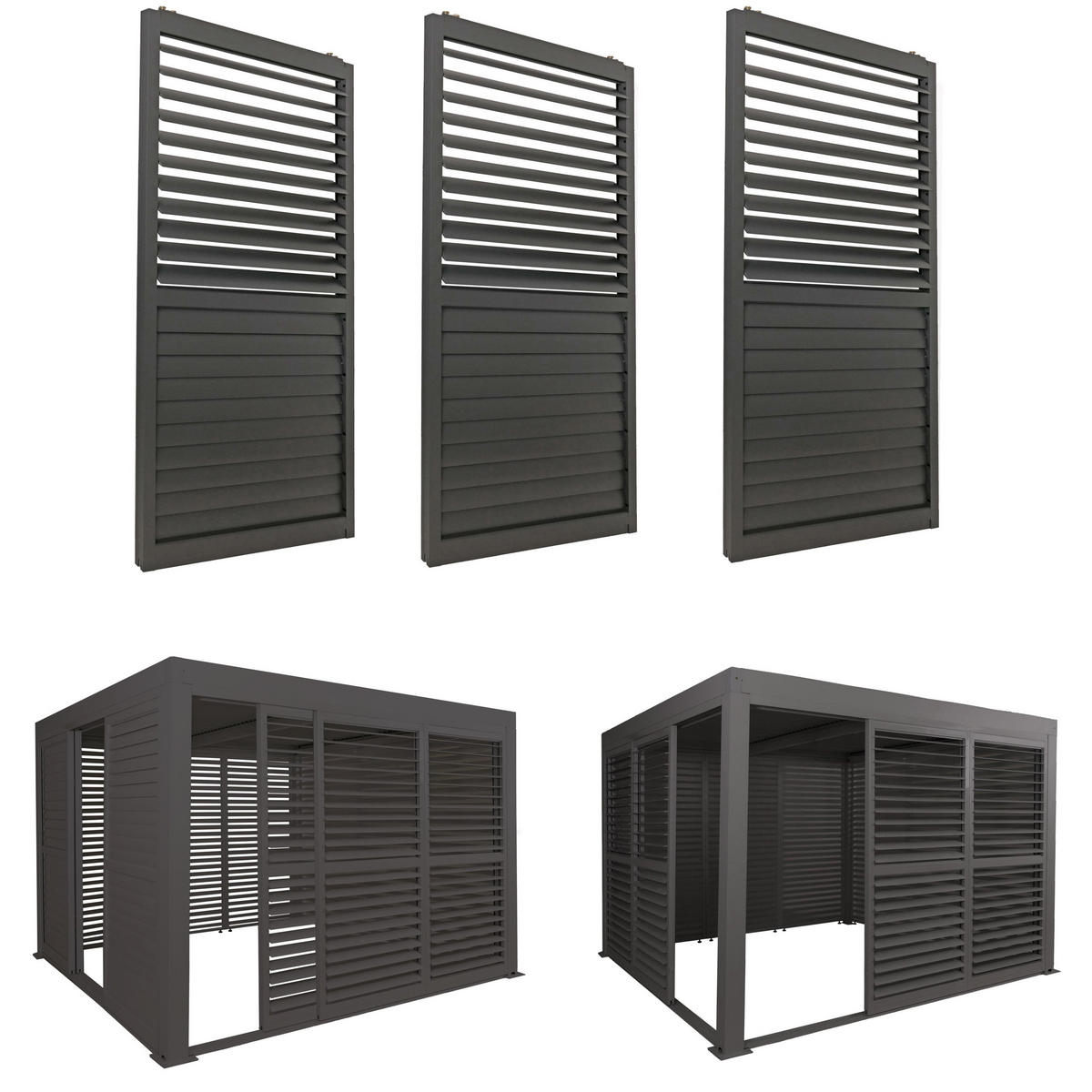 SCHIEBETÜR 3er-Set für Pergola 206x272cm Anthrazit - Anthrazit, Metall (272/206/11cm) - BERLINLODGE