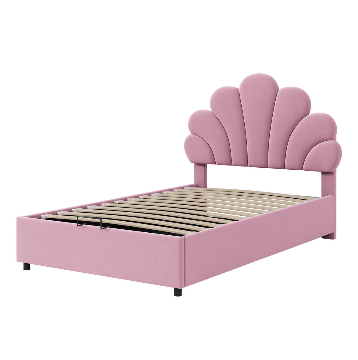 KINDERBETT Polsterbett 90/200 cm aus Samt mit floralem Kopfteil und hydraulischem Stauraum Rosa - Rosa, Textil (90/200cm) - Modenvie