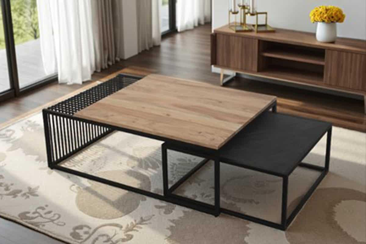 COUCHTISCH ARCHITECTURE Eisen rechteckig Natur|Schwarz 90cm - Schwarz/Braun, Holz/Metall (60/90/30cm) - riess-ambiente