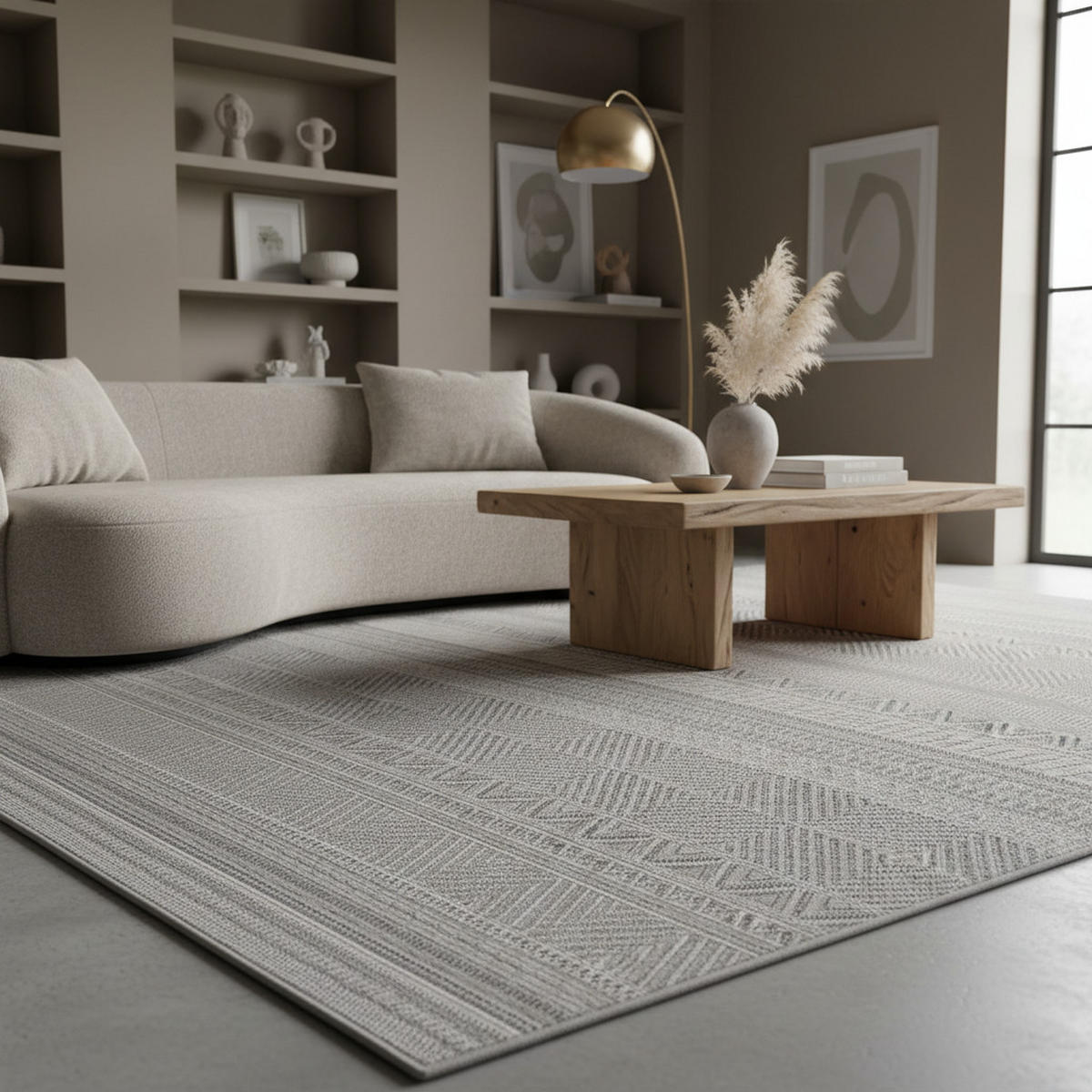 TEPPICH Outdoor Flachgewebe Ethno Muster Polypropylen Balkon Grau Rechteckig 160x230 - Grau, Textil (160/230cm) - KADIMA DESIGN