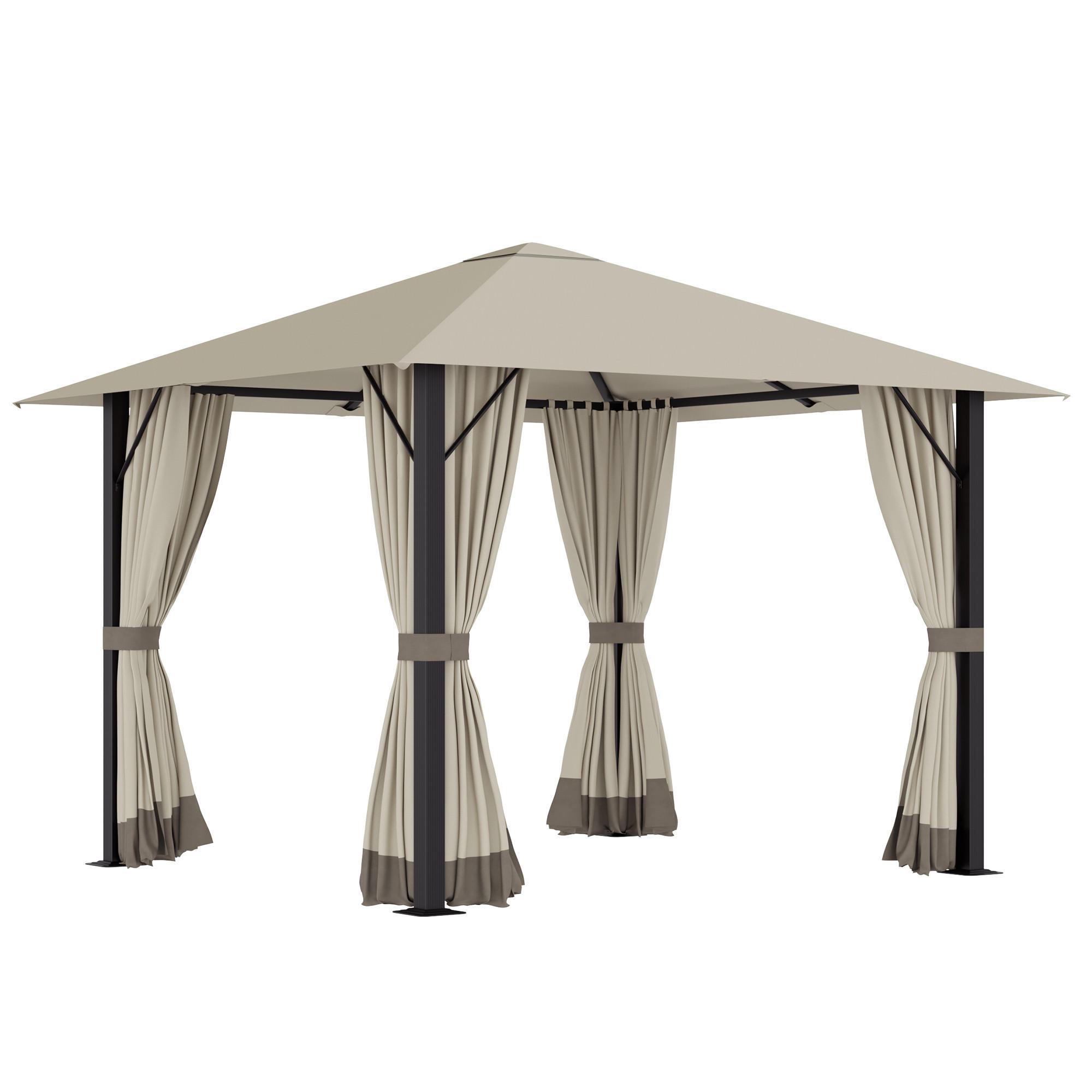 PAVILLON, Khaki, Aluminium, Stahl, Polyester - Braun, Metall (297/2.6/297cm) - Outsunny