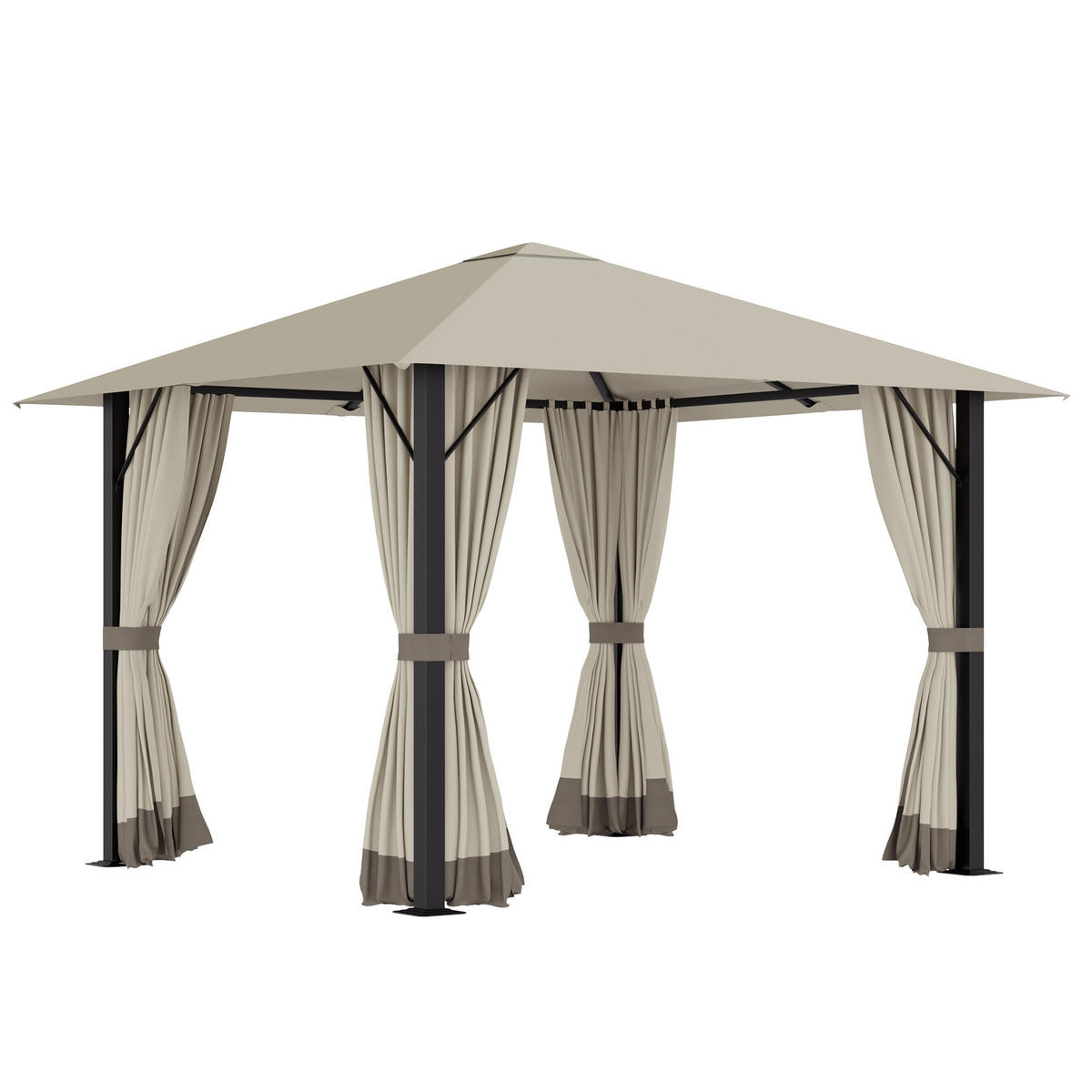 PAVILLON, Khaki, Aluminium, Stahl, Polyester - Braun, Metall (297/2.6/297cm) - Outsunny
