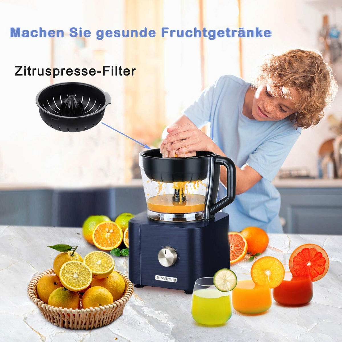 KÜCHENMASCHINE Multifunktions-1100W ZUM KNETEN UND HACKEN, Edelstahl, Für Die Küche, 40,7/27,2/40,7 cm - Blau, Metall (27.2/40.71/40.71cm) - Rolipo
