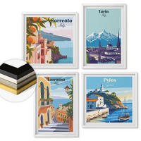 WANDBILDER 4er-Set - 50x50 cm & 40x60 cm Weißer Rahmen - Farbenfrohe Illustrationen von Retro-Städten - Weiß, Kunststoff (50/50cm) - ArtPrintCave