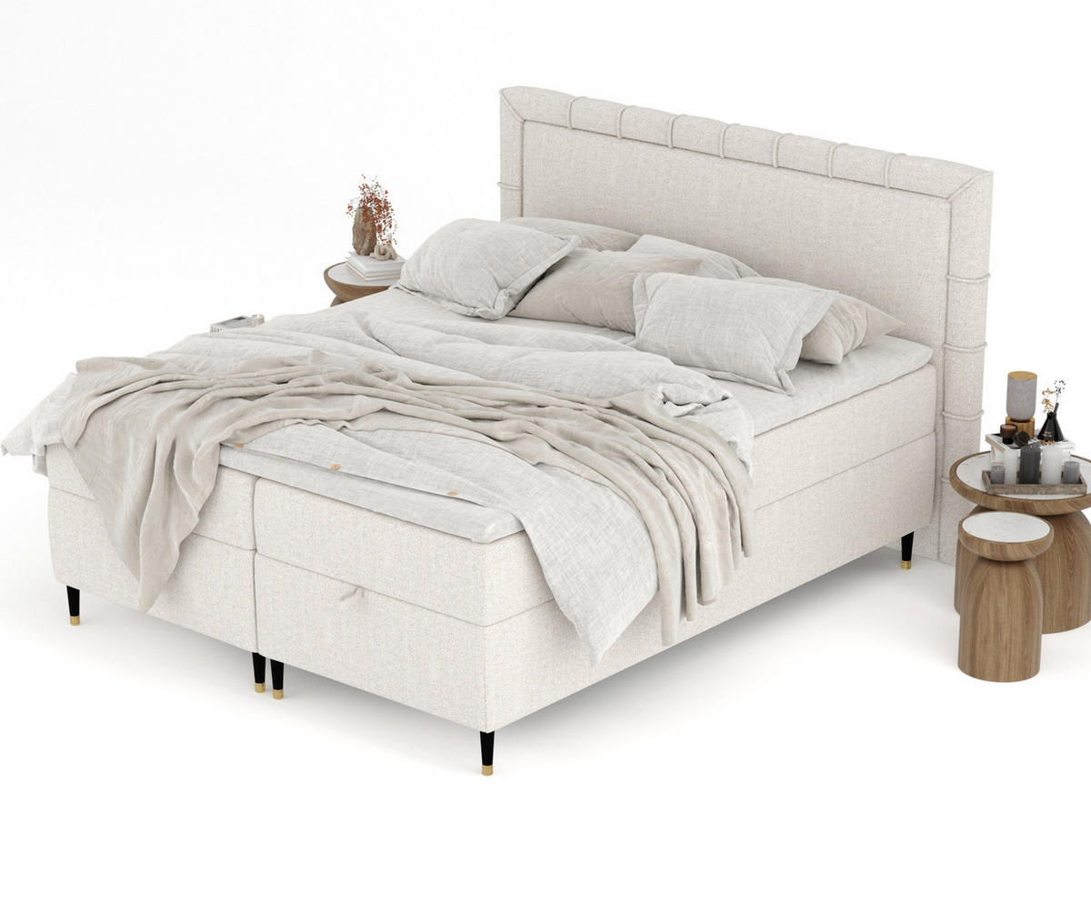 BOXBETT Voyage Hellbeige 140/200 cm mit Matratze und Topper - Beige/Schwarz, Holz/Holzwerkstoff (140/200cm) - Maison de Reve