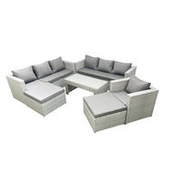 GARTENSOFA hohe Rückenlehne Polyrattan Hellgrau-Mix 9-Sitzer - Hellgrau/Grau, Glas/Kunststoff - Fimous