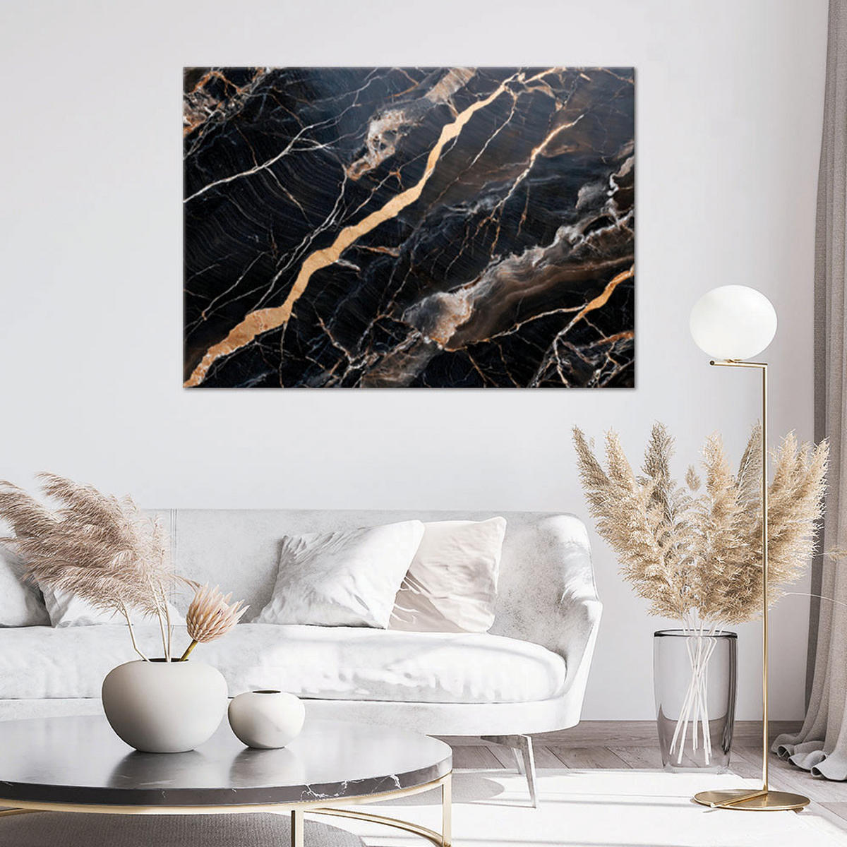 LEINWANDBILD Schwarzer Marmor mit goldener Abstraktion 100x70cm - Schwarz, Textil (100/70cm) - Feeby
