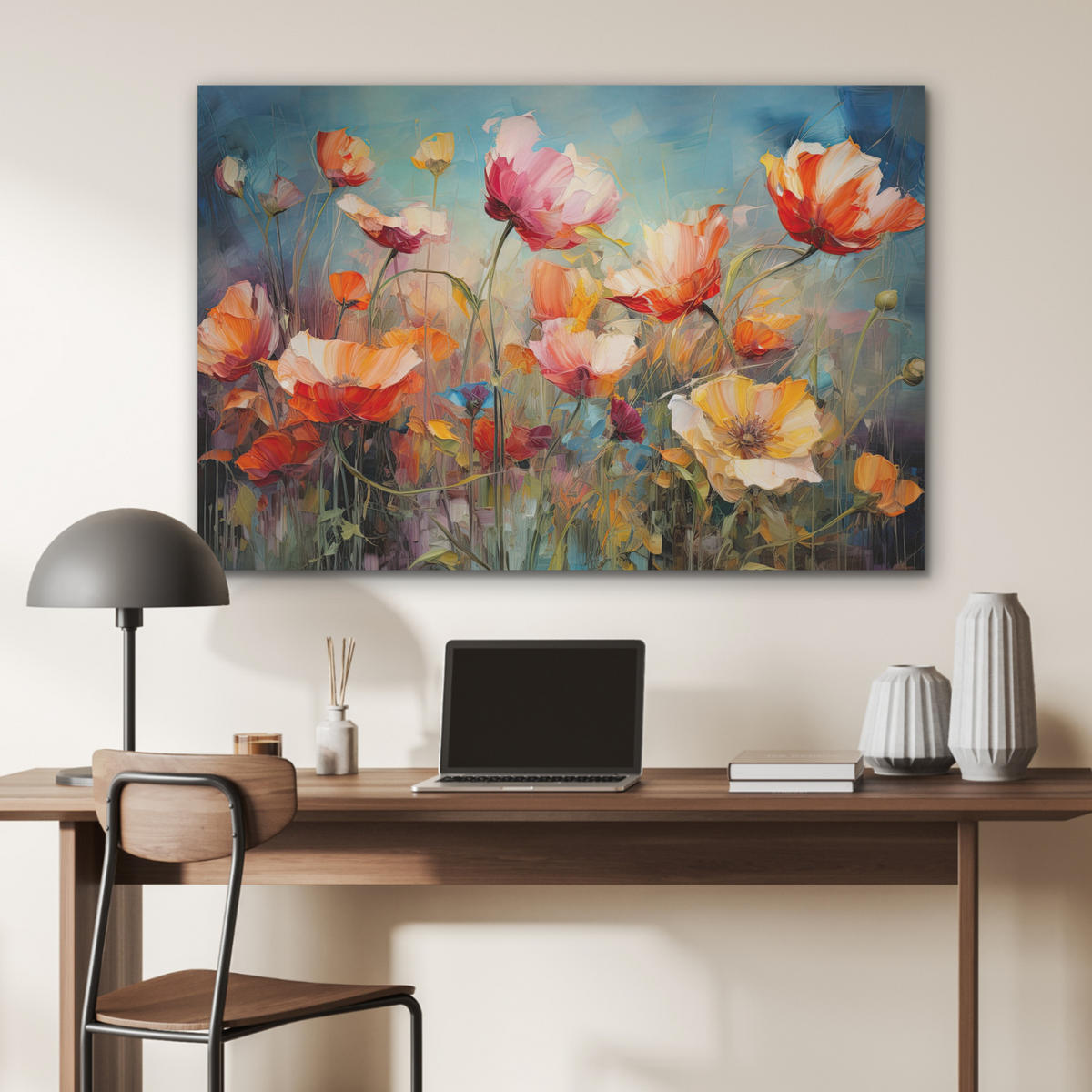 AKUSTIKBILD Blumen - Aquarell - Kunst - Botanisch - Natur Akustikpaneele 90x60 cm - Orange, Kunststoff (90/60/0.9cm) - MuchoWow