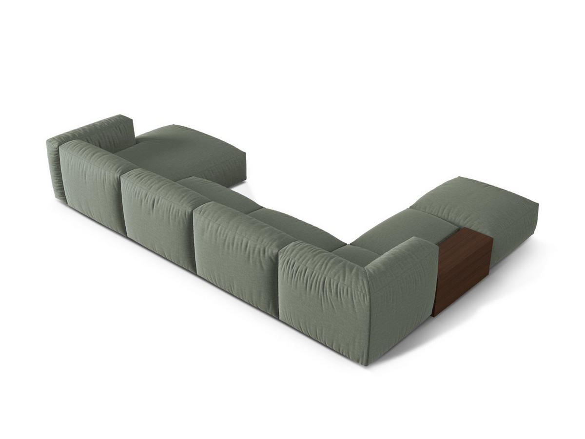 MODULARES-PANORAMASOFA links Martina aus strukturiertem Stoff Moosgrün 5 Sitzplätze - Salbeigrün, Textil (280/75/406cm) - Micadoni