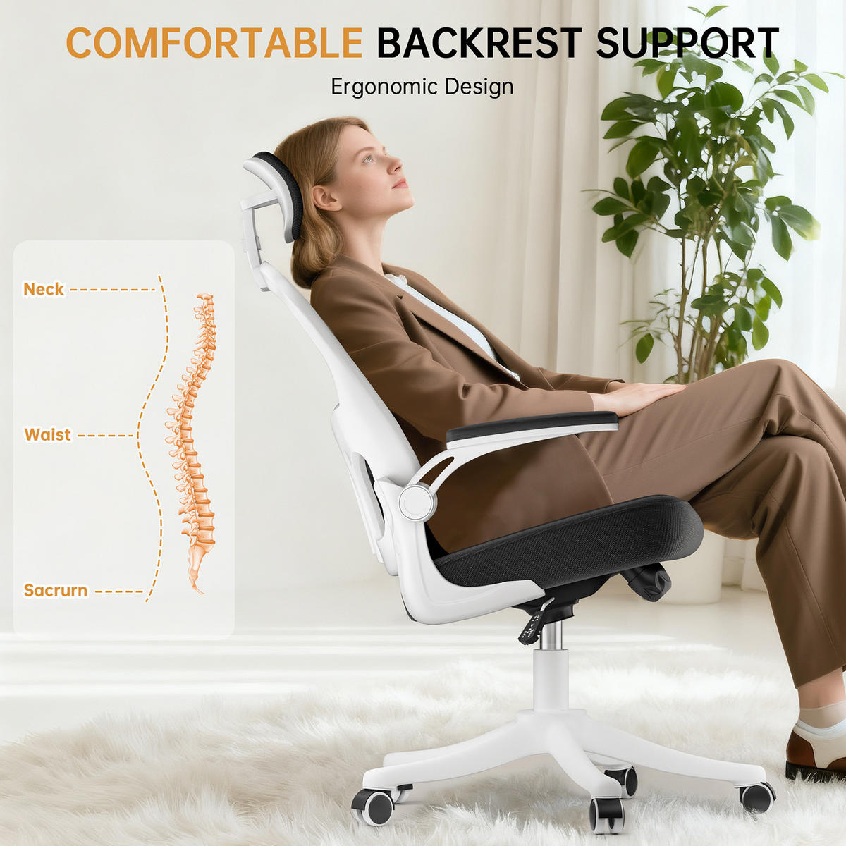 BÜROSTUHL ergonomisch Schwarz-Weiß mit Lendenstütze - Weiß, Metall (58.5/28.5/61cm) - Rattrix