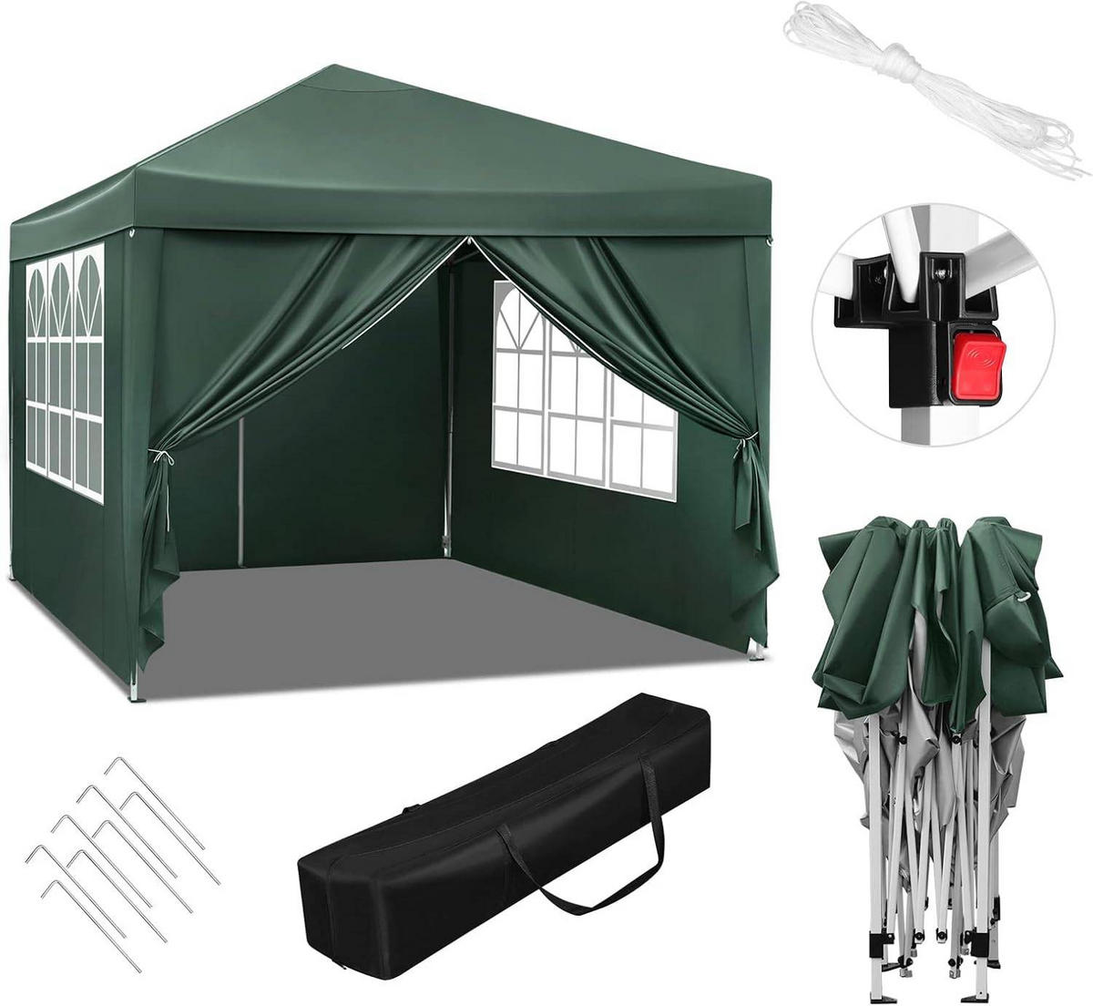 PAVILLON Pop-Up wasserdichter Faltpavillon, aus Oxford Metallrahmen 3 x 3 m - Grün, Metall (300/300/260cm) - Woltu
