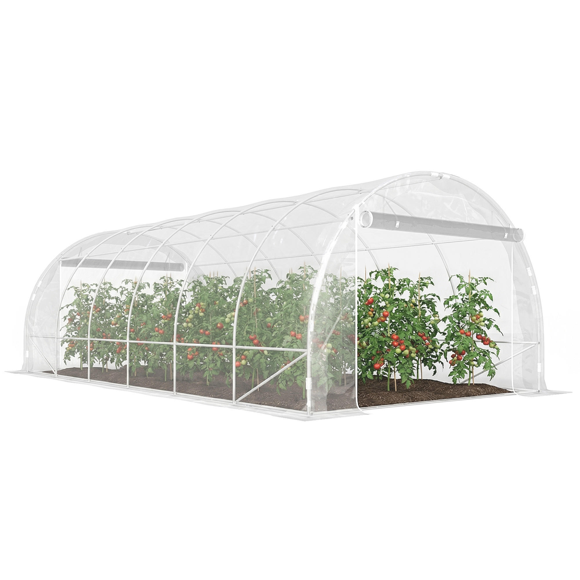 GEWÄCHSHAUS DE-12061 mit 2 Rolltüren & PE-Bache 150 g/m² Transparent - Transparent, Metall (296/199/597cm) - ComfortXL