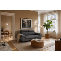 2,5-SITZER Karlstad Flachgewebe Grau verstell. Kopfstützen B 194 cm - Dunkelgrau, Kunststoff/Textil (194/84/100cm) - foamnova