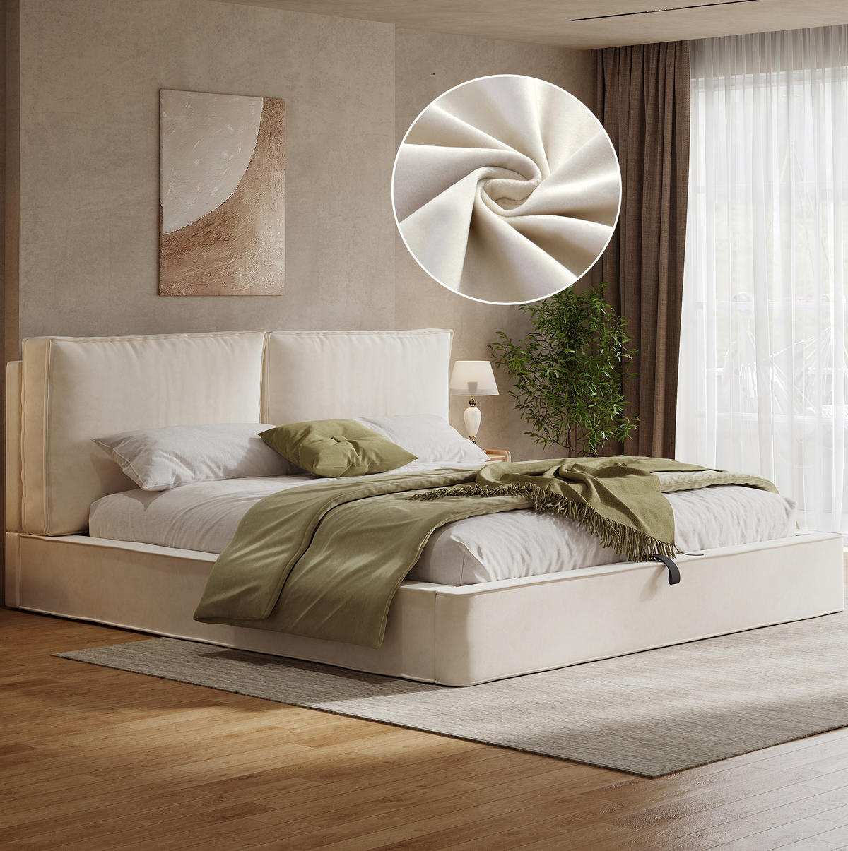 POLSTERBETT 180/200 cm aus Samt mit Stauraum und Lattenrost Beige - Beige, Textil (180/200cm) - Modenvie