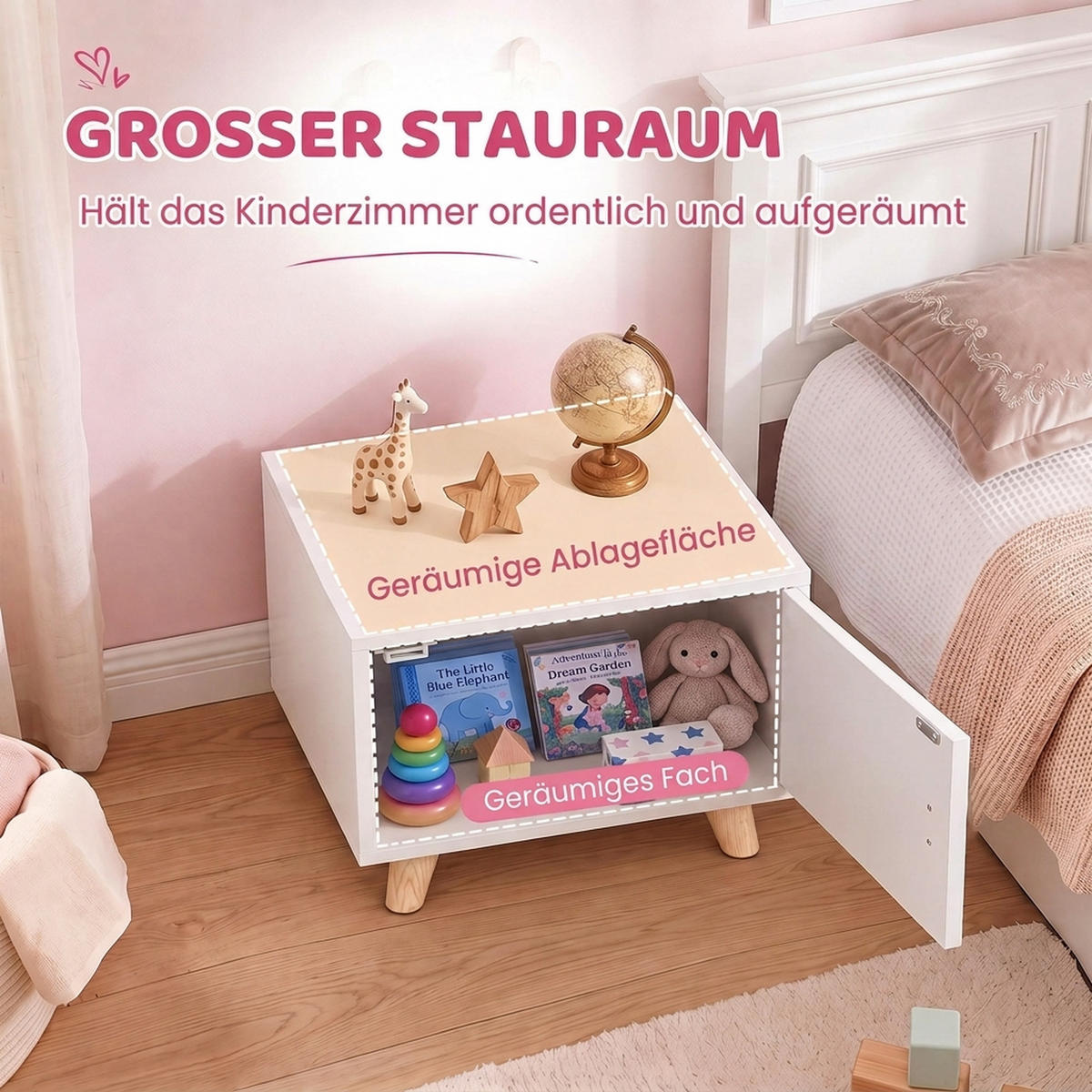 KINDER Nachttisch Spanplatte Kiefernholz Weiß - Weiß/Kieferfarben, Holz/Holzwerkstoff (31/25/34cm) - AIYAPLAY