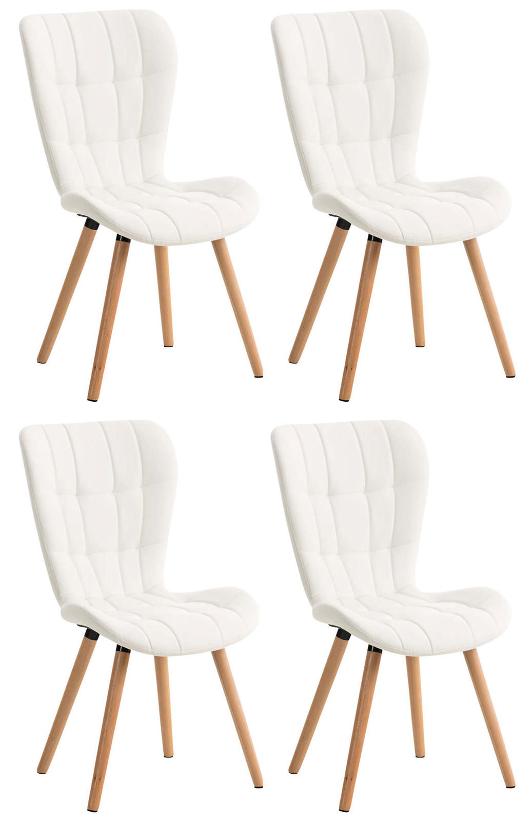STUHL 4er Set Lederlook weiß - Eukalyptusholzfarben/Weiß, Holz/Textil (50/88/63cm) - CLP