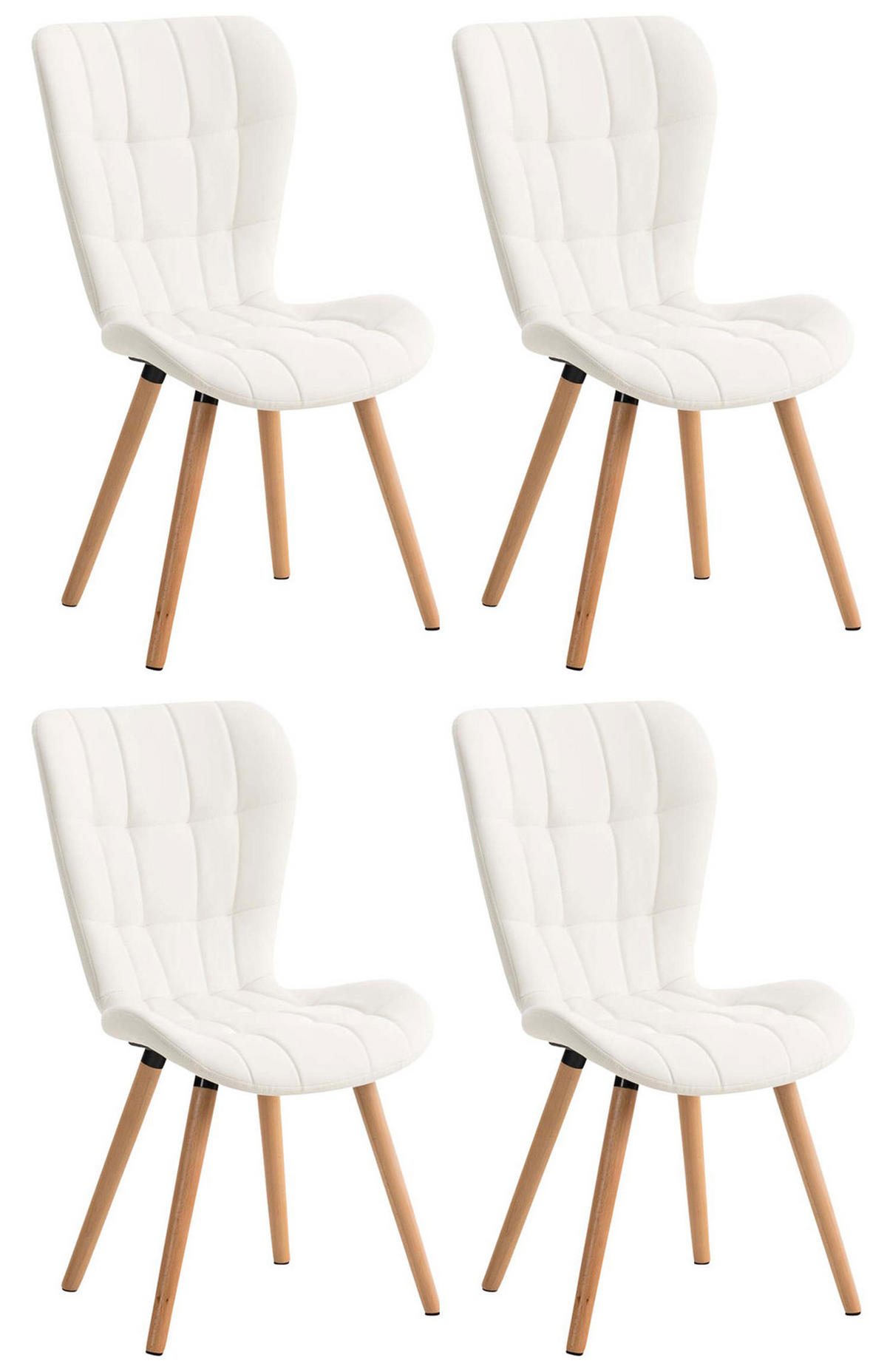 STUHL 4er Set Lederlook weiß - Eukalyptusholzfarben/Weiß, Holz/Textil (50/88/63cm) - CLP