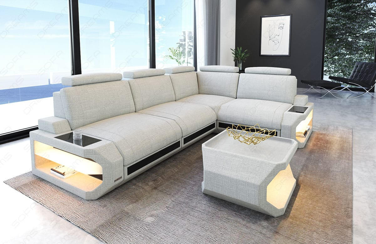 ECKSOFA Siena Elfenbein Schwarz Strukturstoff - Creme, Kunststoff (272/272cm)