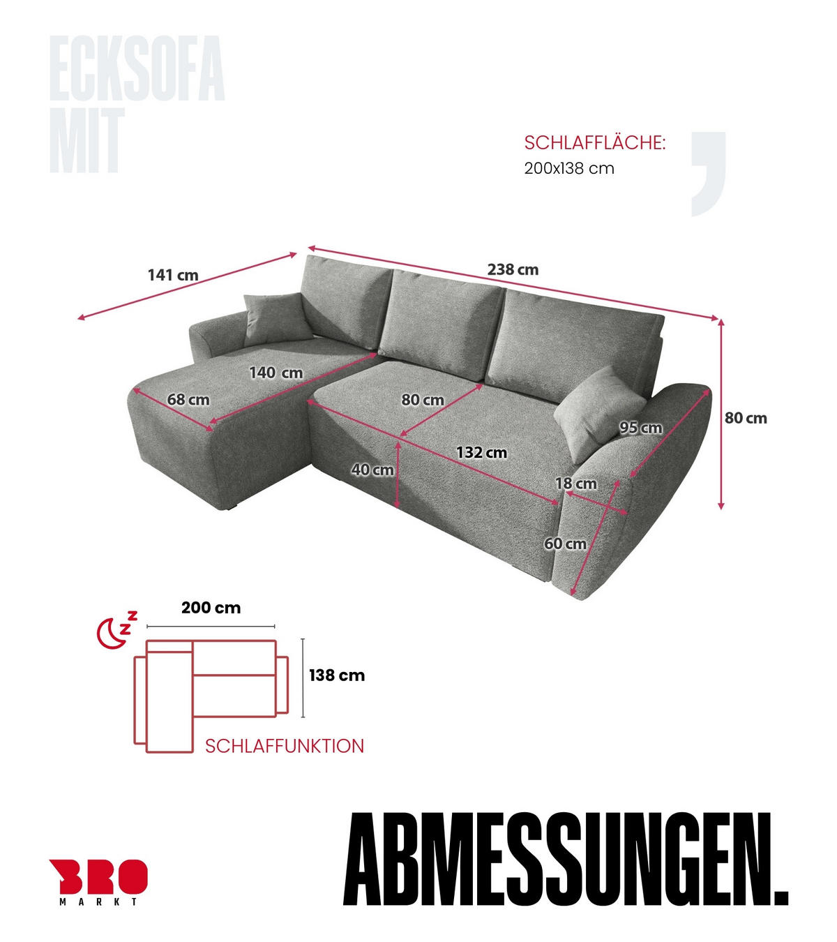 ECKSOFA Rotterdam mit Schlaffunktion Grau Bouclé - Grau, Textil (238/141cm) - Bromarkt