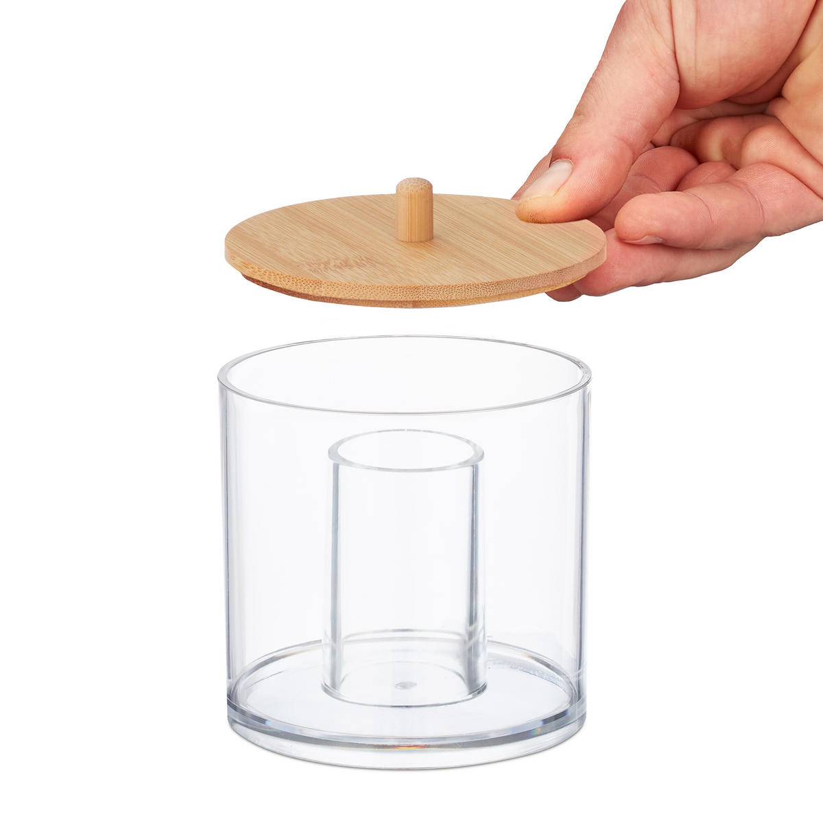 WATTESTÄBCHEN-BEHÄLTER - Multicolor, Holz/Kunststoff (10/11/10cm) - Relaxdays