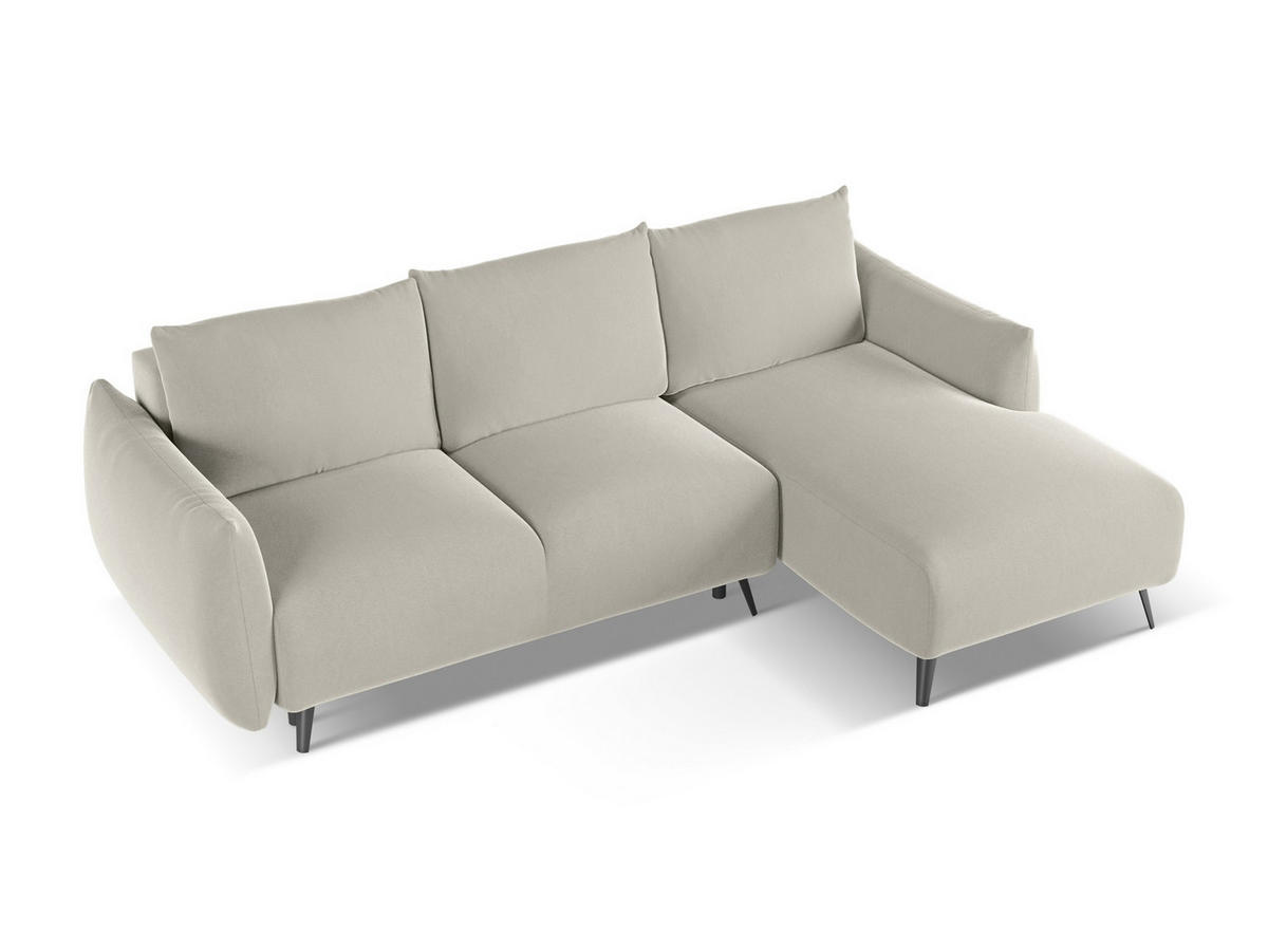 ECKSOFA mit Schlaffunktion Samt Stoff Creme - Perlmutt/Creme, Textil/Metall (242/162cm) - Makamii