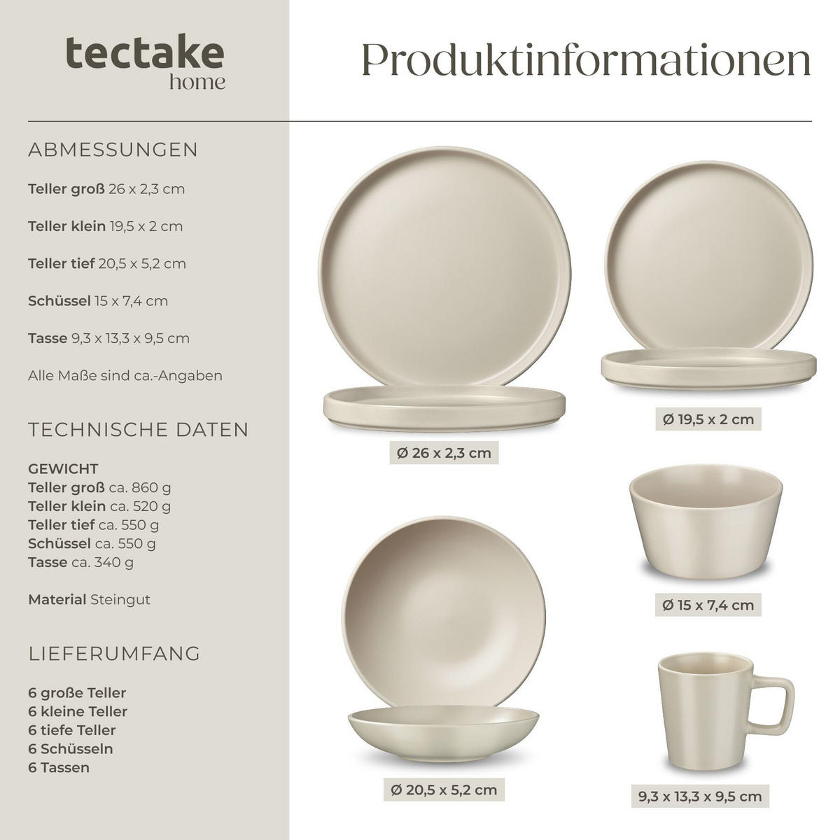 KÜCHENSTARTERSET 46er Set Una/Genua, inklusive Küchenwerkzeugen, Topfschonern und anklemmbaren Griffen, taupe/weiß - Taupe, Keramik (27.5/13/44cm) - tectake