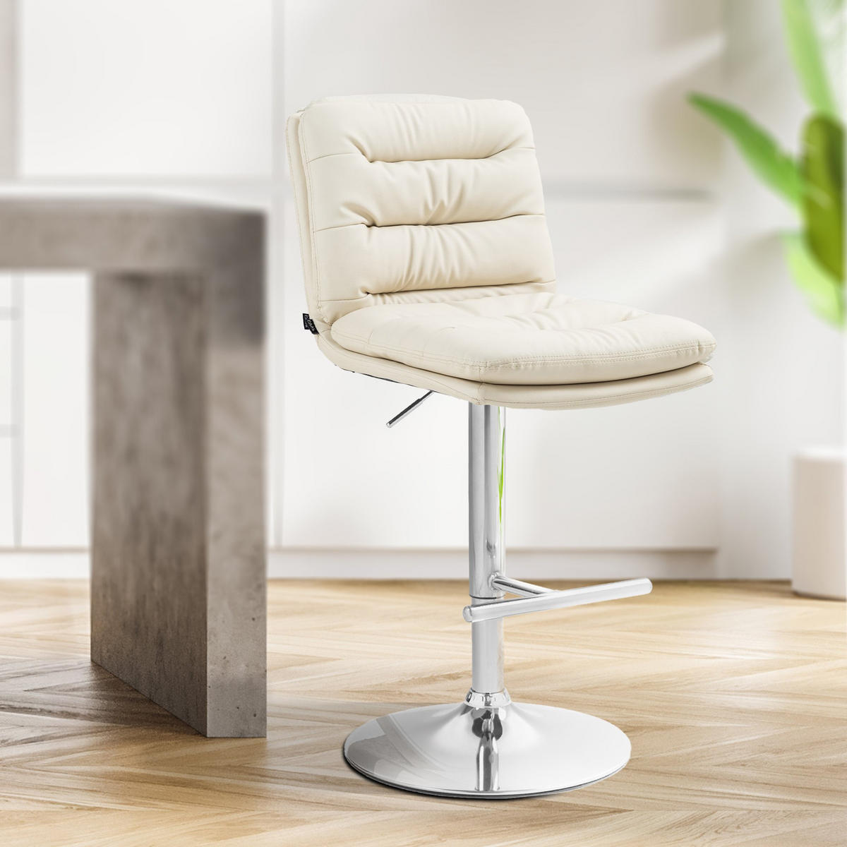 BARHOCKER 2er Set Diamant Kunstleder chrom creme - Chromfarben/Naturfarben, Kunststoff/Metall (42/116/56cm) - TPFLiving