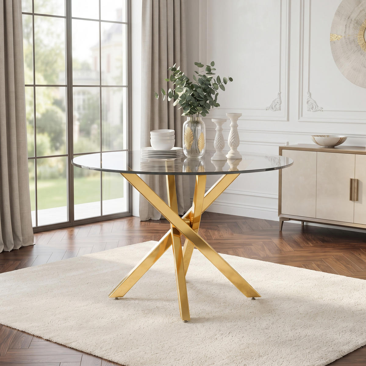 ESSTISCH Rund 80x80x75cm Glas Gold - Goldfarben, Glas (80/80/75cm) - FLIEKS