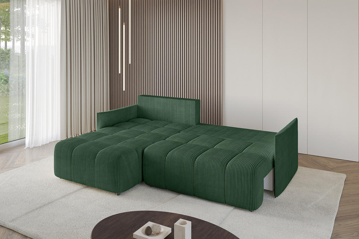 ECKSOFA Ottomane links LONLI-L 251x189x68 Grün Cord - Grün, Holzwerkstoff/Kunststoff (251/189cm) - ALTDECOR