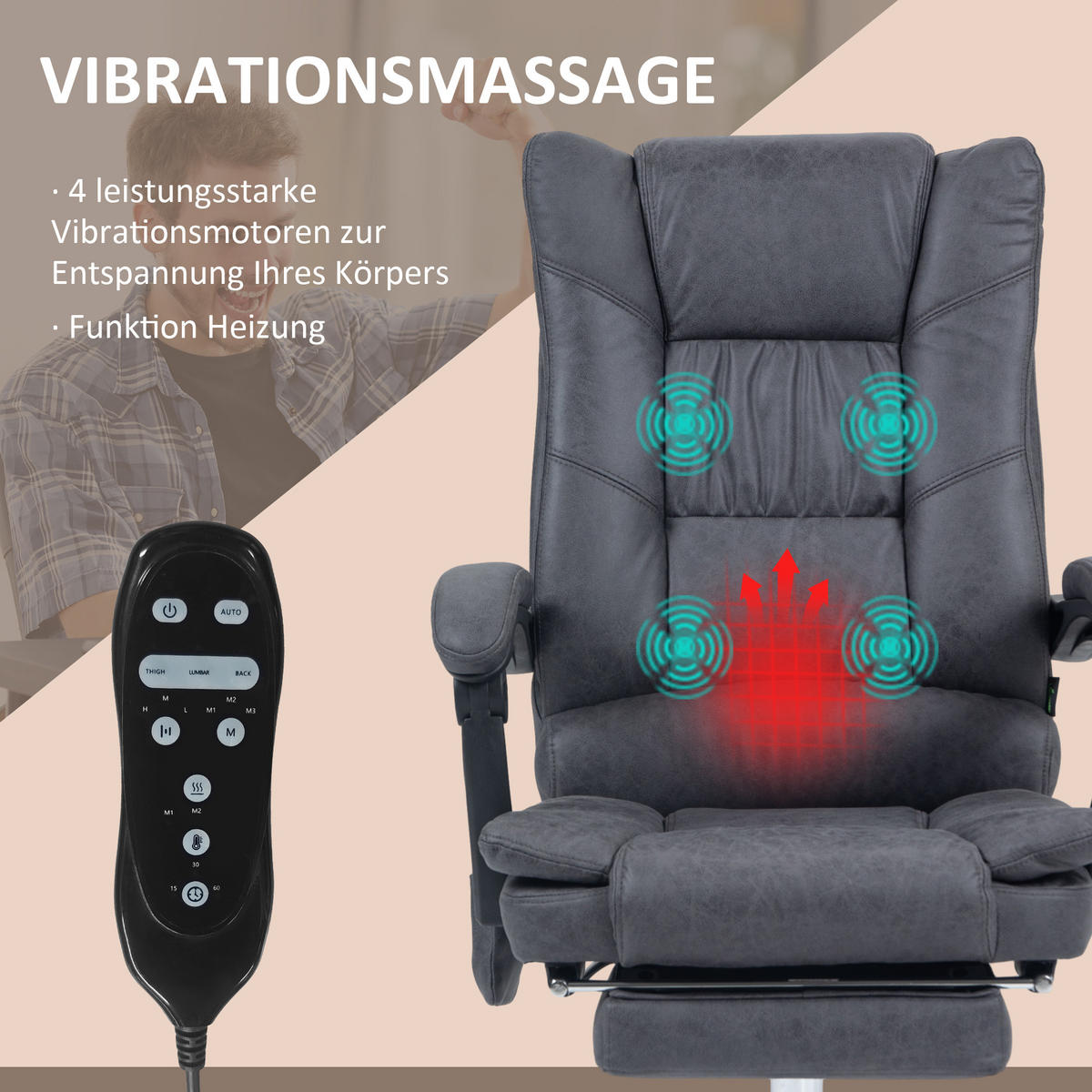 MASSAGE-BÜROSTUHL, Dunkelgrau - Dunkelgrau, Textil (70/118/64cm) - Vinsetto