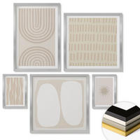 WANDBILDER 5er Set - 50x50 cm & 20x30 cm & 40x60 cm Silberner Rahmen - Abstrakte Boho-Musterformen - Silberfarben, Kunststoff (40/60cm) - ArtPrintCave