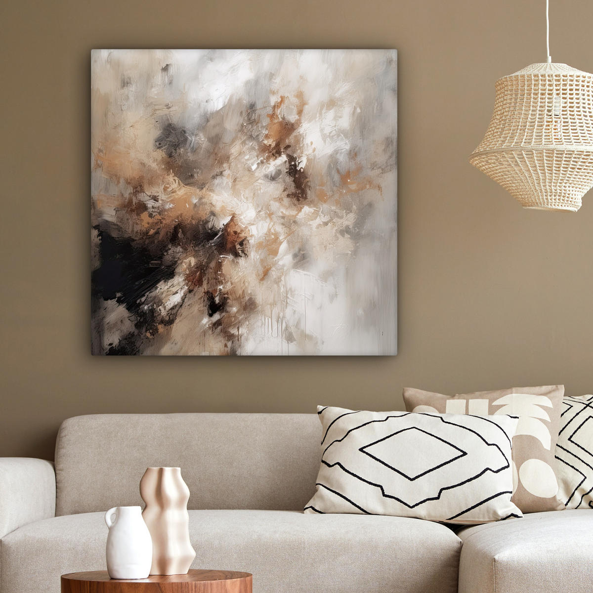 LEINWANDBILD - Farbe - Abstrakt - Beige - Kunst - 90x90 - Gemälde - Greige, Textil (90/90cm) - MuchoWow