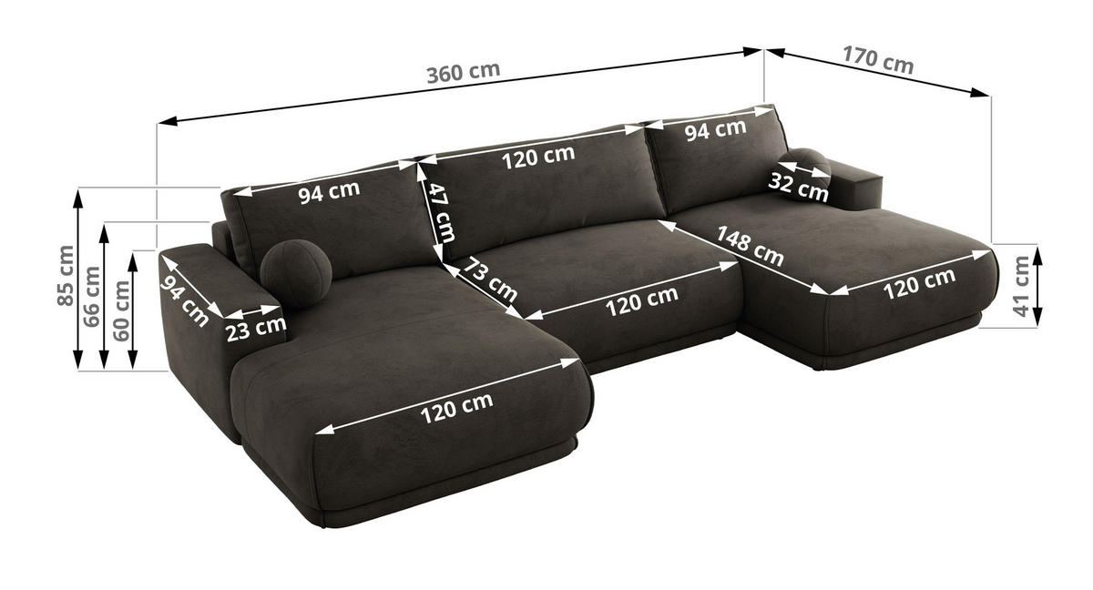 SEDACIA SÚPRAVA RINA U Tmavosivá Zamat - čierna/tmavosivá, textil/plast (360/85/170cm) - MKS