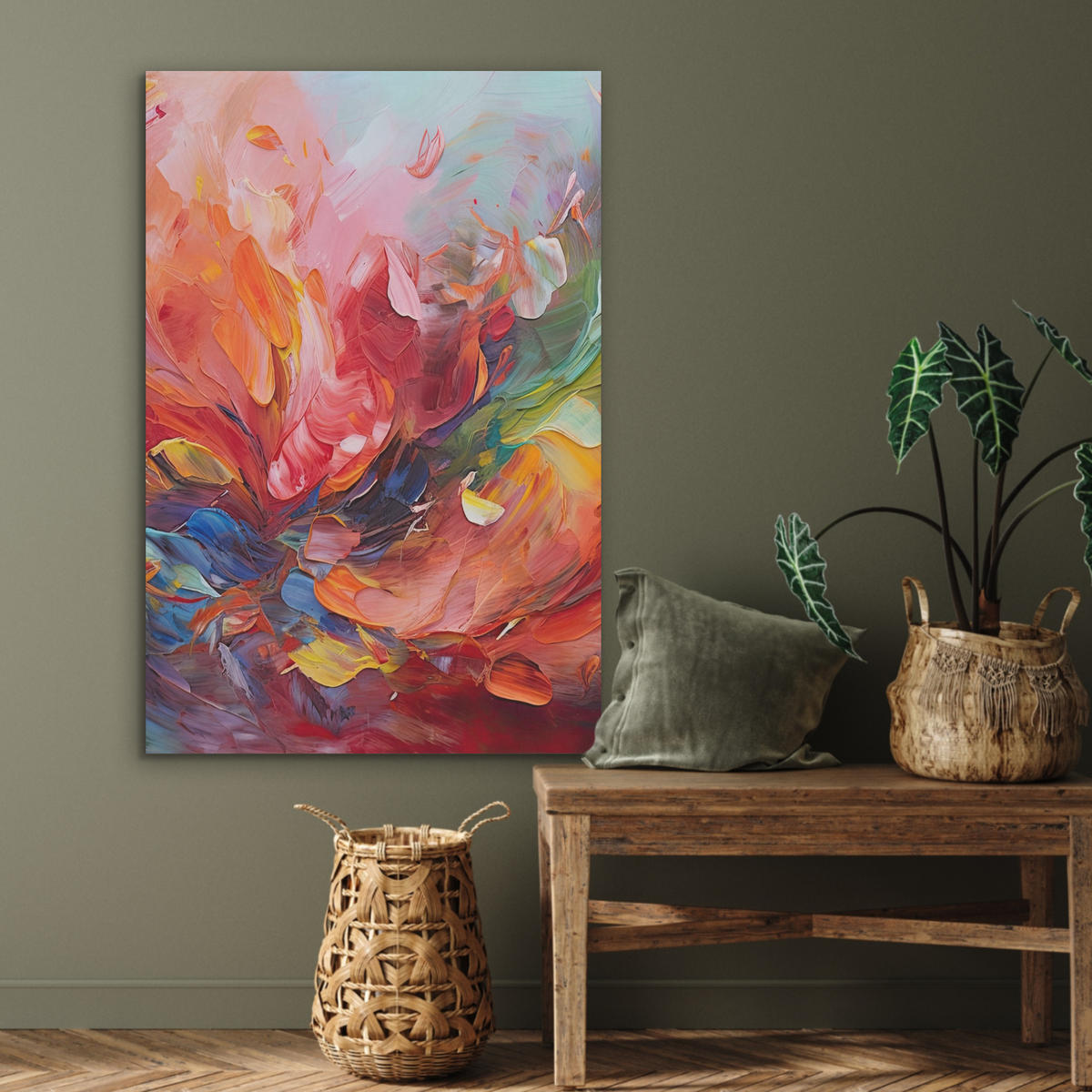 AKUSTIKBILD Ölgemälde - Kunst - Abstrakt - Farbenfroh Wanddeko 70x100 cm - Altrosa, Textil (70/100/0.9cm) - MuchoWow