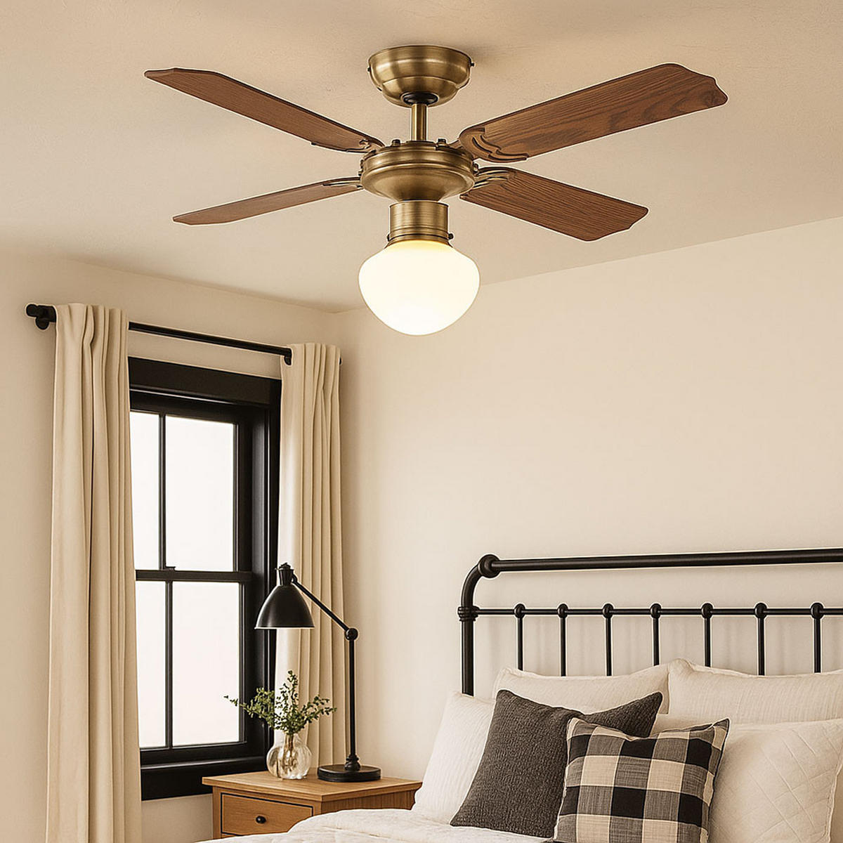 LED DECKENVENTILATOR Messing Opal - Messingfarben, Glas (106.6/52/41.5cm) - Globo Lighting